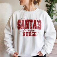 Festive Checkered Christmas Crewneck, Santa's Favorite Nurse Sweatshirt, RN Hospital Holiday Shift Sweater, Nurse Life Winter Pullover