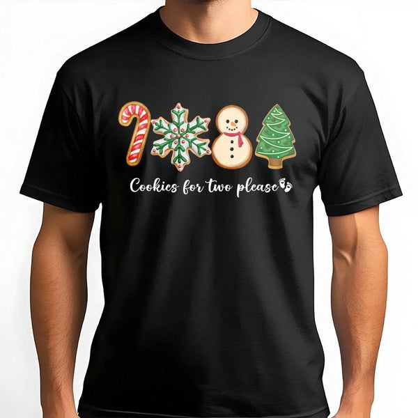 Adorable Gingerbread Pregnancy Reveal T-Shirt, Cookies for Two Please Shirt, Christmas Expecting Mom Graphic Tee, Holiday Bab