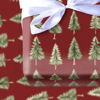 Rustic Red Christmas Gift Wrap, Watercolor Pine Tree Wrapping Paper, Deep Red Winter Forest Wrapping Paper, Festive Holiday Wrapping Paper