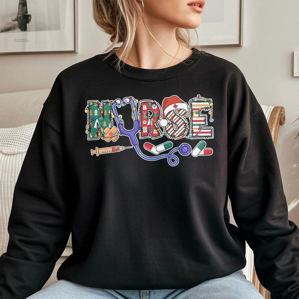 Festive Stethoscope Sweatshirt, Nurse Christmas Sweatshirt, Holiday Medical Crewneck, Healthcare Worker Sweatshirt, Winter Nu