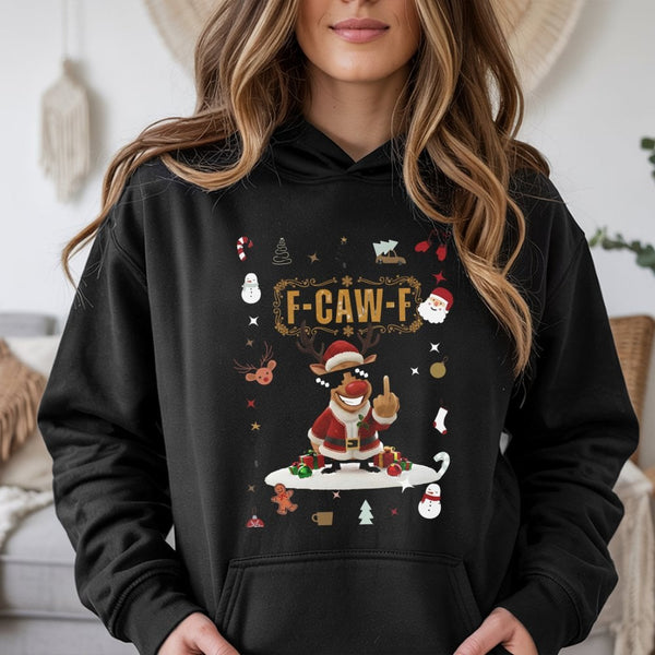 Rude Santa Deer Sweatshirt, Humorous Christmas Reindeer Hoodie, Novelty Holiday Hooded Pullover, Humorous Xmas Sweater, Winte