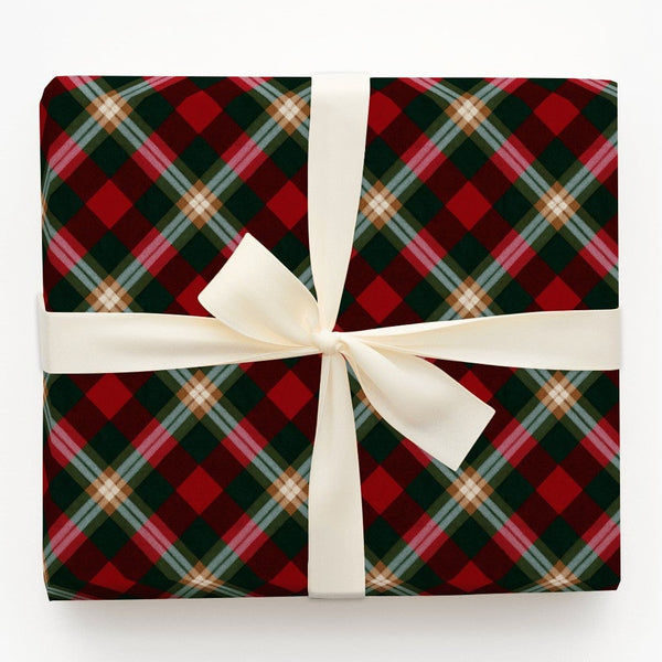 Diagonal Plaid Christmas Gift Wrap, Red and Green Tartan Wrapping Paper, Traditional Holiday Wrapping Paper, Classic Winter G