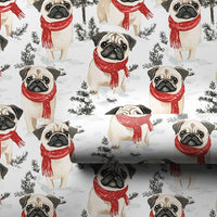 Festive Winter Scarf Pug Gift Wrap, Pug Dog Christmas Wrapping Paper, Holiday Puppy Wrapping Paper, Adorable Dog Lover Christmas Gift Wrap