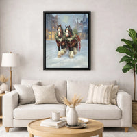 Snowy Town Winter Scene Canvas, Christmas Horse Carriage Canvas Wall Art, Holiday Farmhouse Canvas Print, Rustic Winter Wall Art Decor