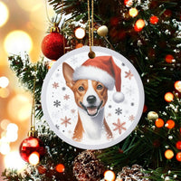 Santa Hat Snowflakes Tree Ornament, Basenji Dog Christmas Ornament, Ceramic Dog Breed Holiday Ornament, Festive Pet Keepsake, Dog Lover Present