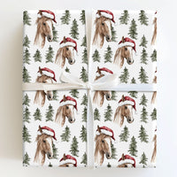 Equestrian Santa Hat Pine Tree Gift Wrap, Horse Christmas Wrapping Paper, Watercolor Horse Wrapping Paper, Country Holiday Horse Gift Wrap