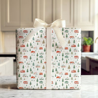 Retro Holiday Trailer Wrapping Paper, Vintage Christmas Camper Wrapping Paper, Outdoor Pine Tree Wrapping Paper