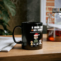 Cartoon Man and Dogs Santa Hats Coffee Mug, Custom Dog Dad Christmas Mug, Personalized Holiday Pet Cup, Christmas Present for Dog Lovers