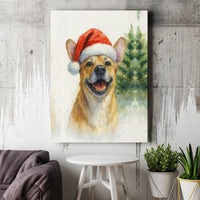 Watercolor Dog in Santa Hat Print, Smiling Christmas Puppy Canvas Art, Adorable Holiday Puppy Wall Decor, Festive Dog Lover Canvas Present