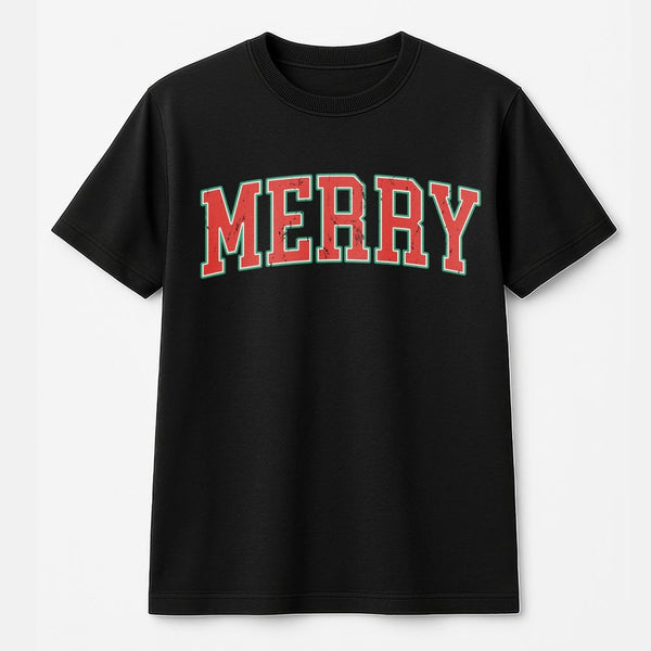 Retro Varsity Lettering T-Shirt, Merry Christmas Shirt, Vintage Holiday Graphic Tee, Festive Xmas Collegiate Shirt, Winter Ch