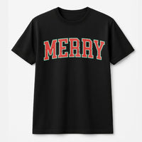 Retro Varsity Lettering T-Shirt, Merry Christmas Shirt, Vintage Holiday Graphic Tee, Festive Xmas Collegiate Shirt, Winter Christmas Present