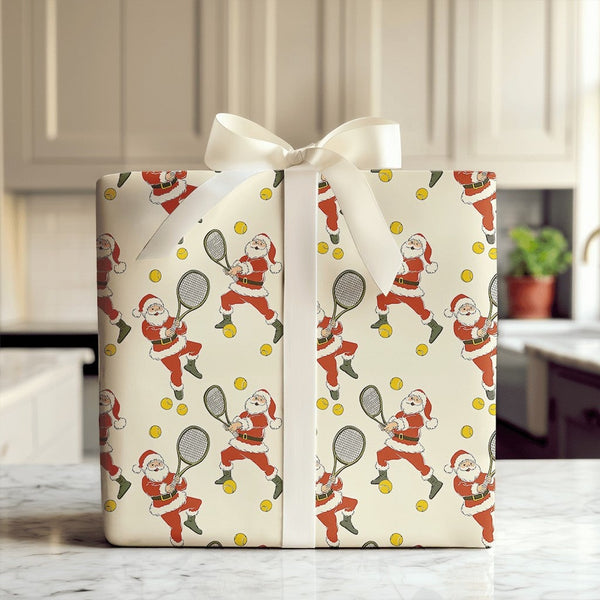 Humorous Sports Gift Wrap, Tennis Santa Wrapping Paper, Tennis Holiday Wrapping Paper, Christmas Santa Wrapping Paper, Athlet