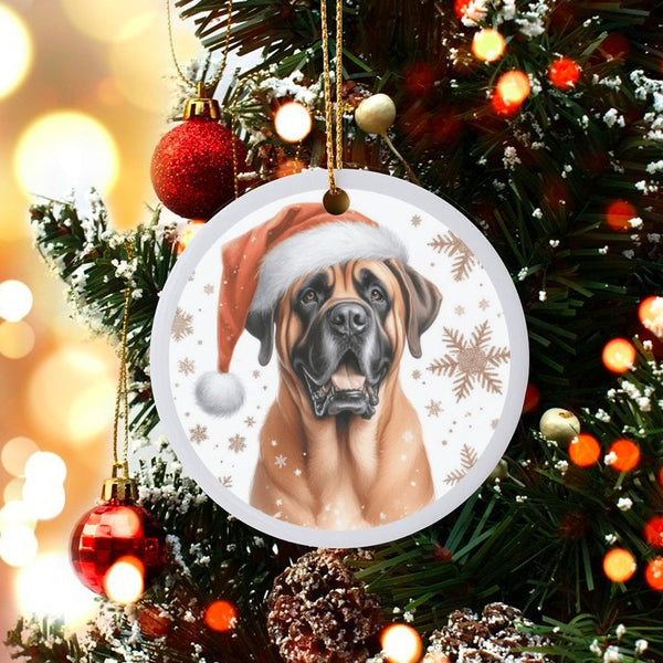 Santa Hat Bullmastiff Christmas Ornament, Bullmastiff Dog Ceramic Ornament, Adorable Pet Lover Holiday Decor, Festive Tree Ke
