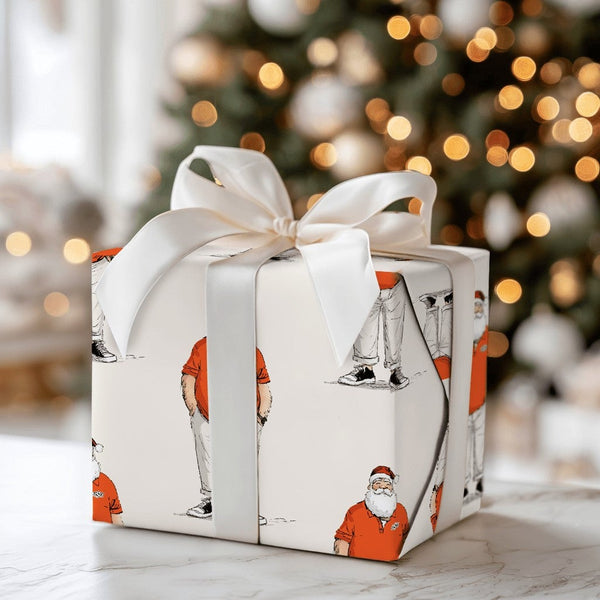 Modern Santa Claus Gift Wrap, Orange Polo Santa Wrapping Paper, Adorable Casual Santa Holiday Wrapping Paper, Humorous Christ