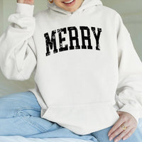 Distressed Varsity Holiday Hoodie, Merry Christmas Hoodie, Retro Collegiate Winter Sweatshirt, Vintage Xmas Hoodie, Festive Present for Her Him