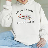 Silly Goose Holiday Sweatshirt, Festive Goose Christmas Hoodie, Adorable Animal Santa Hat Pullover, Humorous Duck Xmas Season Hooded Sweater