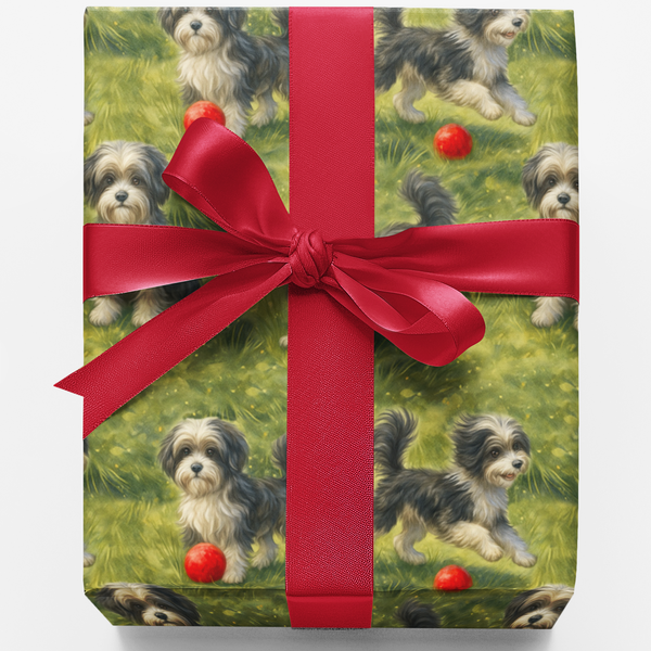 Adorable Puppy Christmas Gift Wrap, Lowchen Dog Wrapping Paper, Lowchen Pet Lover Wrapping Paper, Festive Holiday Dog Present