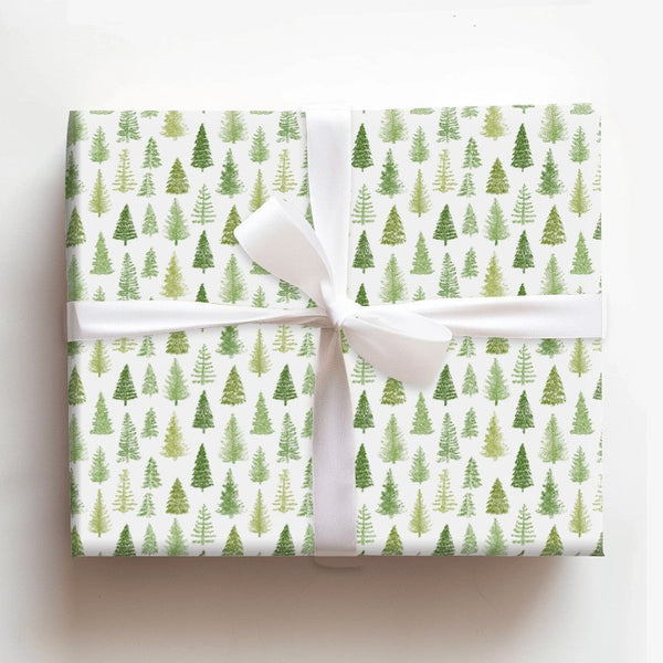 Rustic Woodland Holiday Gift Wrap, Watercolor Pine Tree Wrapping Paper, Winter Evergreen Wrapping Paper, Forest Christmas Tre
