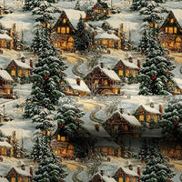 Winter Cottage Gift Wrap, Snowy Village Christmas Wrapping Paper, Comfy Evergreen Dusk Wrapping Paper, Holiday Present Wrapping Paper