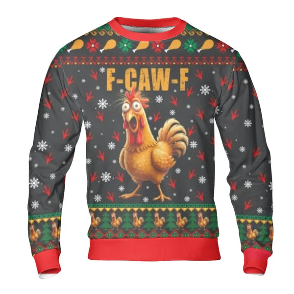 Humorous FCawF Ugly Christmas Sweatshirt, Screaming Chicken Christmas Sweatshirt, Humorous Holiday Graphic Sweatshirt, Xmas P