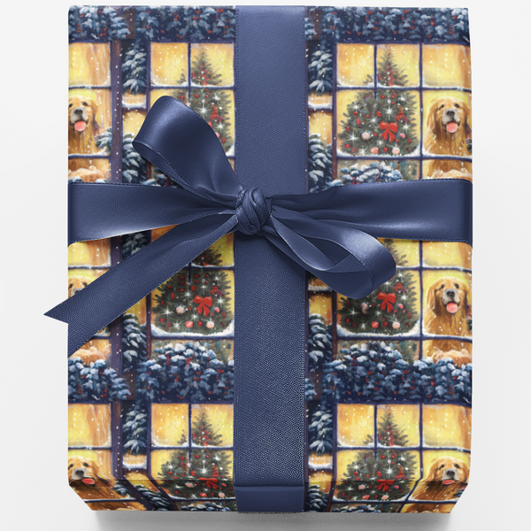 Festive Holiday Dog Gift Wrap Roll, Golden Retriever Christmas Wrapping Paper, Puppy Christmas Wrapping Paper