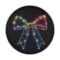 Festive Holiday Ribbon Tire Cover, Christmas Lights Bow Spare Tire Cover, Winter Xmas Spare Tire Cover, Holiday Jeep SUV Car Decor