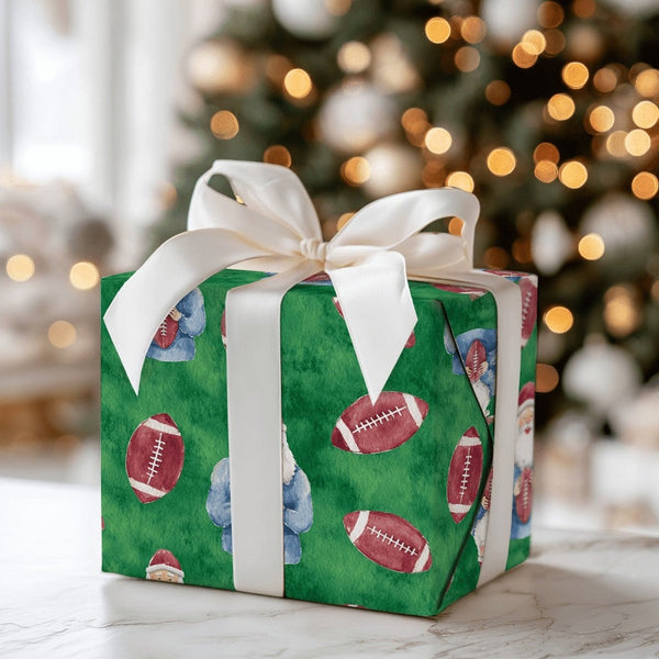 American Football Santa Wrapping Paper, Santa Football Christmas Wrapping Paper, Sports Holiday Wrapping Paper, Game Day Wint