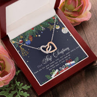 Couple Heart Pendant, Our First Christmas Interlocking Hearts Necklace, Romantic Christmas Present for Wife or Girlfriend, Double Heart Jewelry