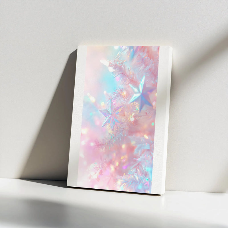 Iridescent Star Ornament Canvas Print, Pastel Christmas Canvas Wall Art, Dreamy Holiday Canvas Art, Festive Winter Wall Decor, Xmas Present