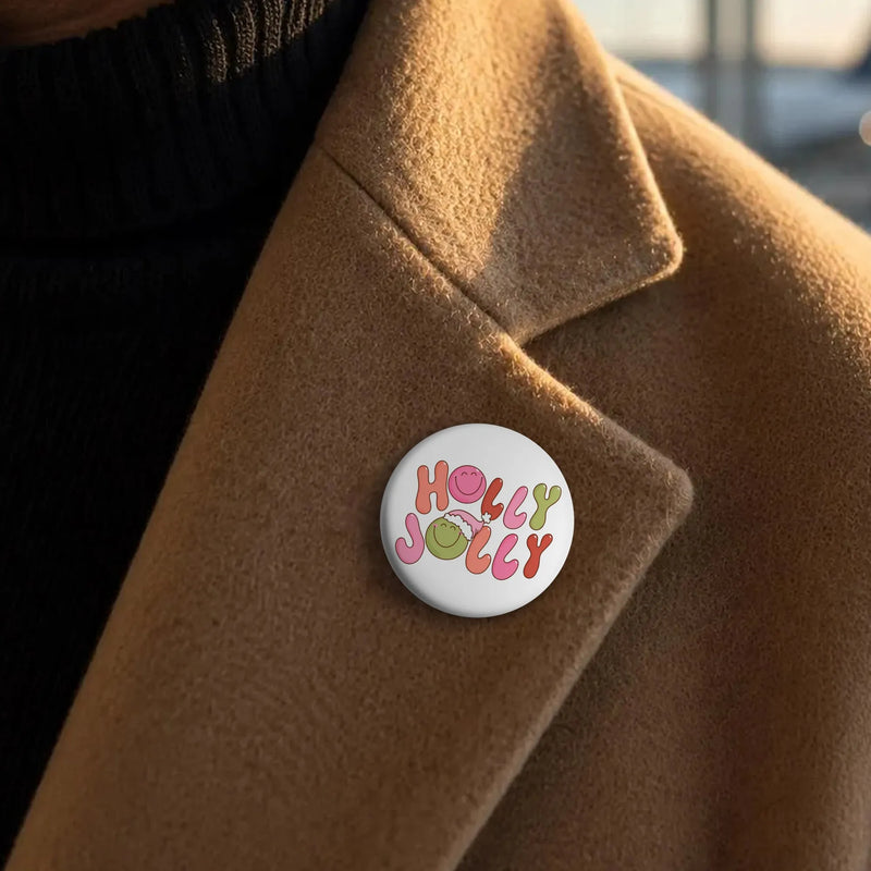 Groovy Santa Hat Smiley Face Pin, Holly Jolly Christmas Pin Button, Retro Holiday Season Badge, Merry Christmas Button, Adorable Xmas Present