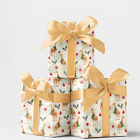 Safari Holiday Gift Wrap, Giraffe Christmas Wrapping Paper, Adorable Winter Animal Gift Wrap, Green Scarf Giraffe Present Paper Roll