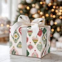 Retro Christmas Ornament Gift Wrap, Vintage Ornament Wrapping Paper, Festive Xmas Ornament Wrapping Paper, Colorful Holiday Wrapping Paper
