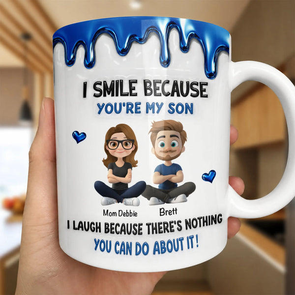 Metallic Blue Drip Ceramic Coffee Mug, I Smile Because Youre My Son Mug, Humorous Mother to Son Cup, Humorous Son Christmas P