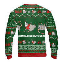 Overstimulated but Festive Sweatshirt, Opossum Ugly Christmas Sweater, Humorous Trash Animal Holiday Crewneck, Comfy Xmas Possum Pullover