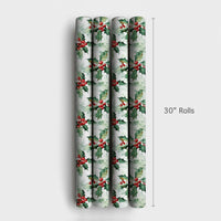 Botanical Christmas Gift Wrap, Watercolor Holly Berries Wrapping Paper, Vintage Holiday Leaves Wrapping Paper, Elegant Winter Present Wrap