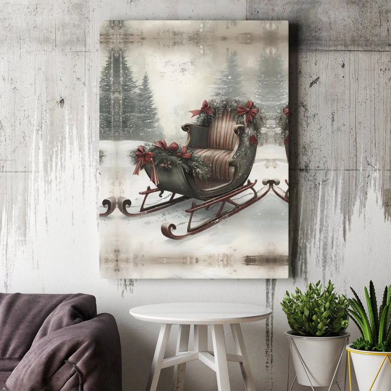Winter Forest Snowy Landscape Canvas Print, Vintage Christmas Sleigh Canvas Wall Art, Festive Holiday Wall Decor, Winter Home Canvas Art