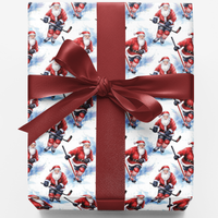 Slapshot Santa Gift Wrap, Hockey Santa Wrapping Paper, Sports Holiday Paper, Ice Hockey Christmas Gift Wrap Roll, Winter Present Paper