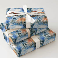 Red Locomotive Gift Wrap, Watercolor Christmas Train Wrapping Paper, Snowy Bridge Winter Paper Roll, Holiday Gift Wrap, Train Lover Paper