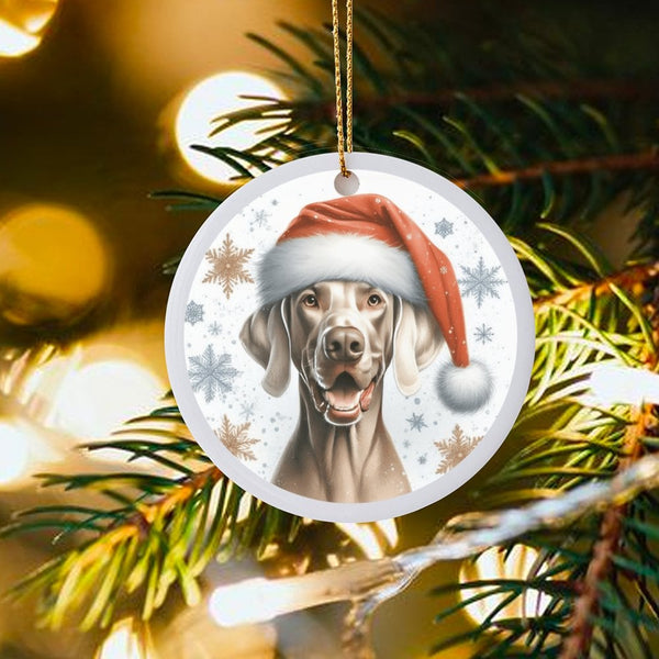 Santa Hat Dog Ornament, Weimaraner Christmas Ornament, Adorable Canine Ceramic Ornament, Pet Lover Keepsake, Holiday Tree Dec