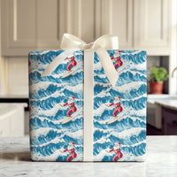 Coastal Beach Holiday Gift Wrap, Surfing Santa Christmas Wrapping Paper, Ocean Wave Santa Wrapping Paper