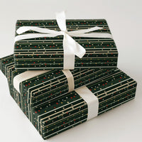 Polka Dot Stripe Gift Wrap, Pine Sprig Christmas Wrapping Paper, Dark Green Festive Wrapping Paper Roll, Elegant Winter Holiday Gift Wrap