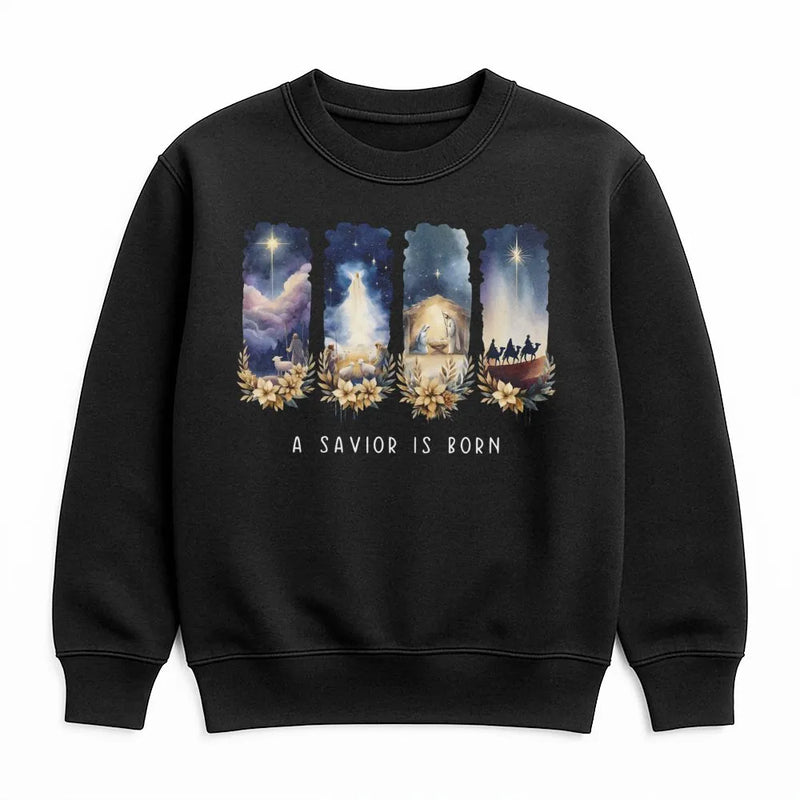 Watercolor Nativity Scene Sweater, A Savior Is Born Nativity Sweatshirt, Christian Christmas Crewneck Pullover, Faith Holiday Present