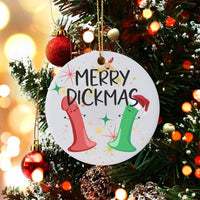 Humorous Naughty Holiday Ornament, Merry Dickmas Christmas Ornament, Ceramic Xmas Tree Ornament, Adult Humor Secret Santa Present, Gag Keepsake