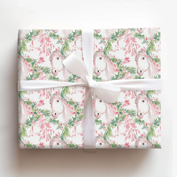 Equestrian Wrapping Paper, Watercolor Horse Christmas Wrapping Paper, Holiday Horse Gift Wrap Roll, Winter Festive Wrapping P