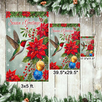 Season's Greetings Poinsettia Yard Flag, Hummingbird Christmas Garden Flag, Double-Sided Floral Lawn Banner, Holiday Outdoor Flag