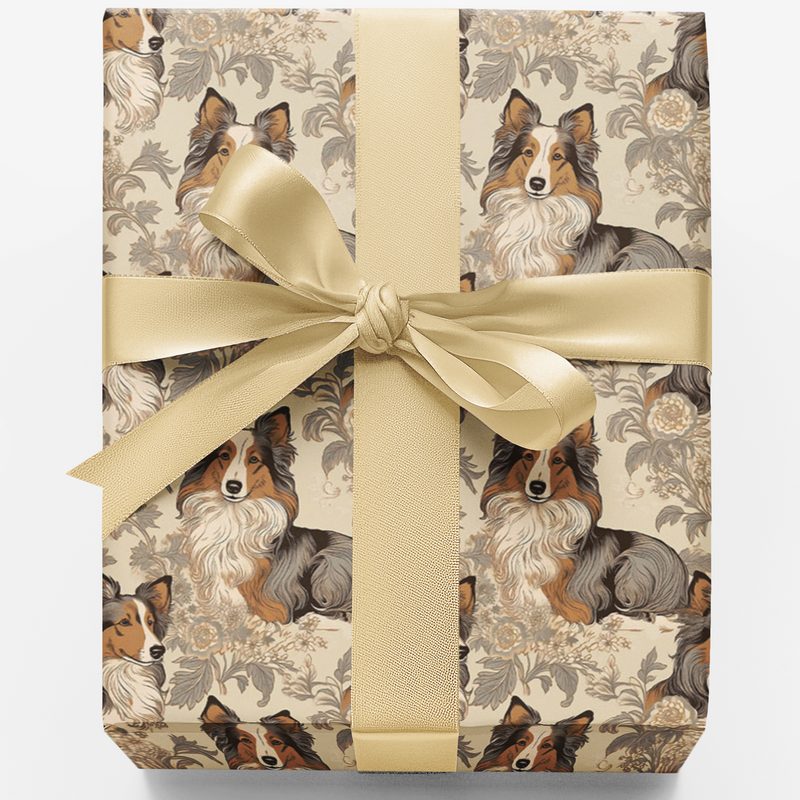 Shetland Sheepdog Gift Wrap Roll, Vintage Sheltie Toile Wrapping Paper, Dog Breed Gift Wrapping Paper, Christmas Birthday Present Paper