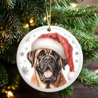 Santa Hat Dog Portrait Tree Ornament, Bullmastiff Christmas Ornament, Ceramic Puppy Breed Holiday Ornament, Festive Pet Lover Keepsake Present