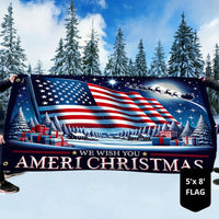 Winter Santa Sleigh Garden Flag, American Flag Christmas House Flag, Patriotic Holiday Yard Flag, Double Sided Xmas Lawn Banner Present