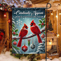Winter Cardinal Christmas Yard Flag, Cardinals Appear When Angels Are Near Garden Flag, Double-Sided Memorial Lawn Banner Flag