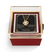 Christmas Mother Pendant Necklace, Love Knot Necklace for Mom, Sparkling CZ Crystal Necklace, Gold Jewelry Present from Daughter, Holiday Present